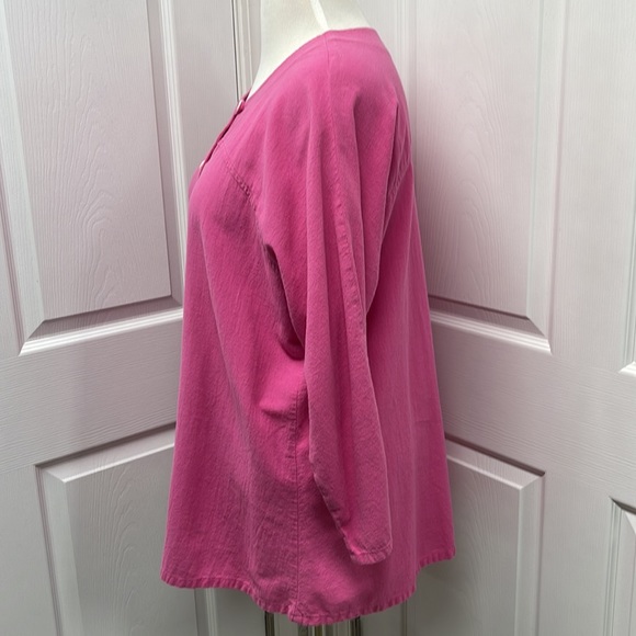 B’ GAUZE Pink 3/4 Sleeve Button Down Tunic - Picture 3 of 8